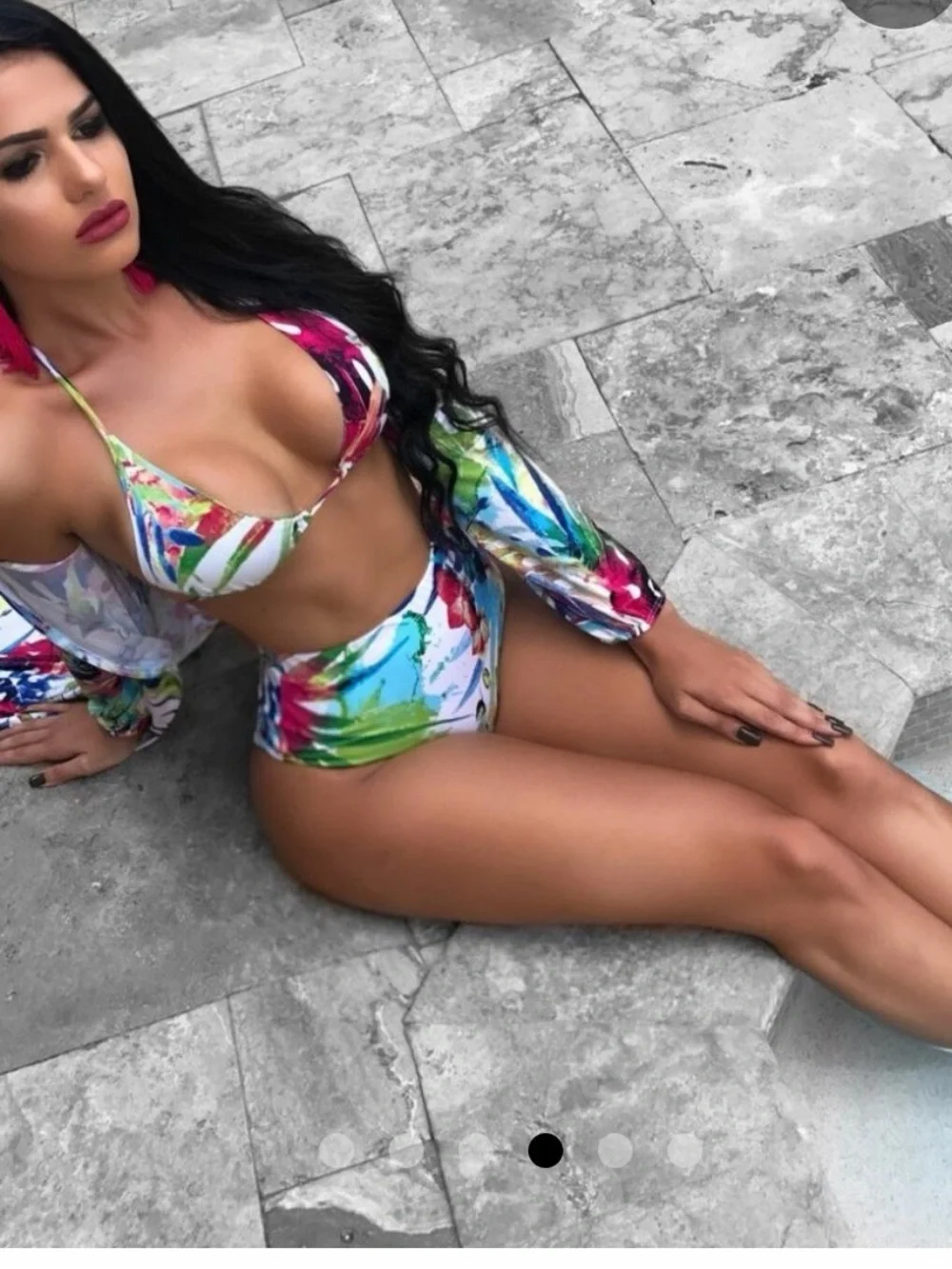 Floral High-Waist Bikini Set with Matching Kimono - Multicolor